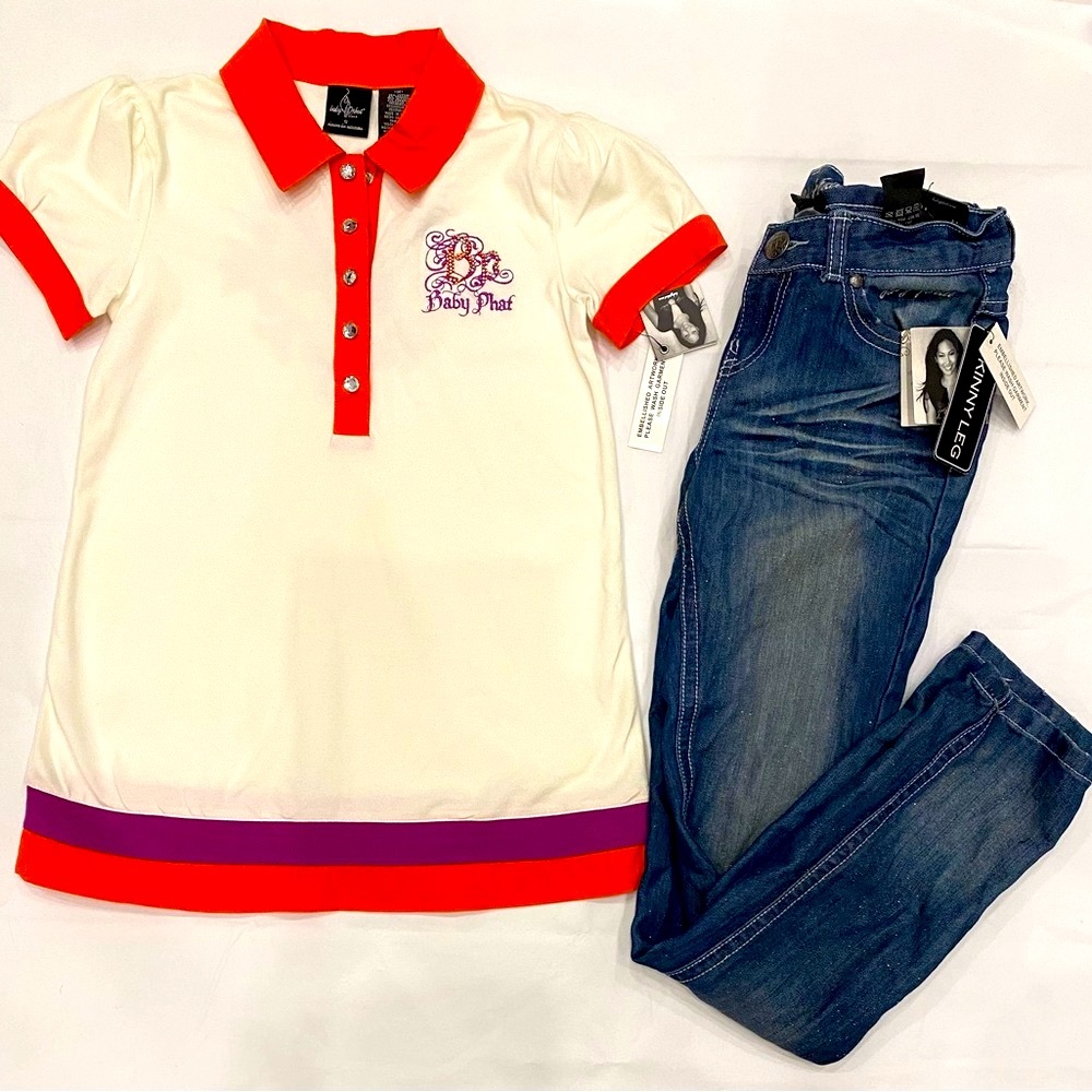 Baby Phat White and Orange Polo Matching Set